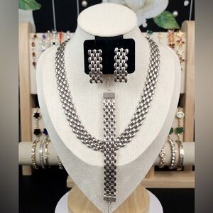 New 3-Row Linked Stainless Steel Jewelry Set - Silver ✨